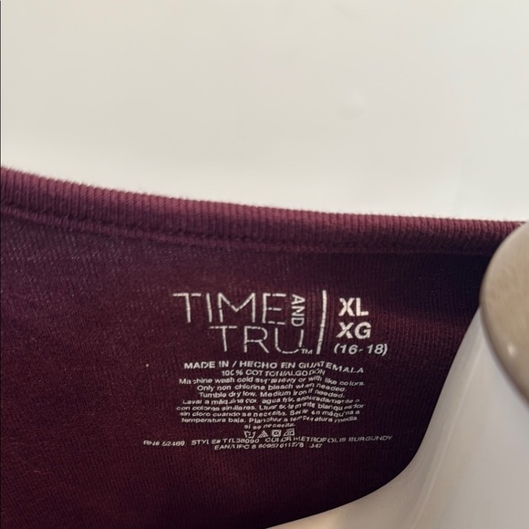 Time and Tru XL Basic Burgundy Wine Purple Long Sleeve Top - Picture 3 of 4